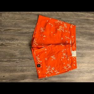 ANA orange floral twill shorts